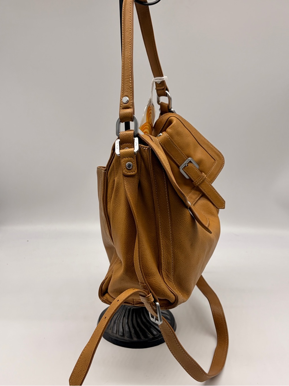LONGCHAMP 2 Way Balzane Mustard Tan Leather Turn-Lock Shoulder Crossbody Bag Med - Picture 3 of 11